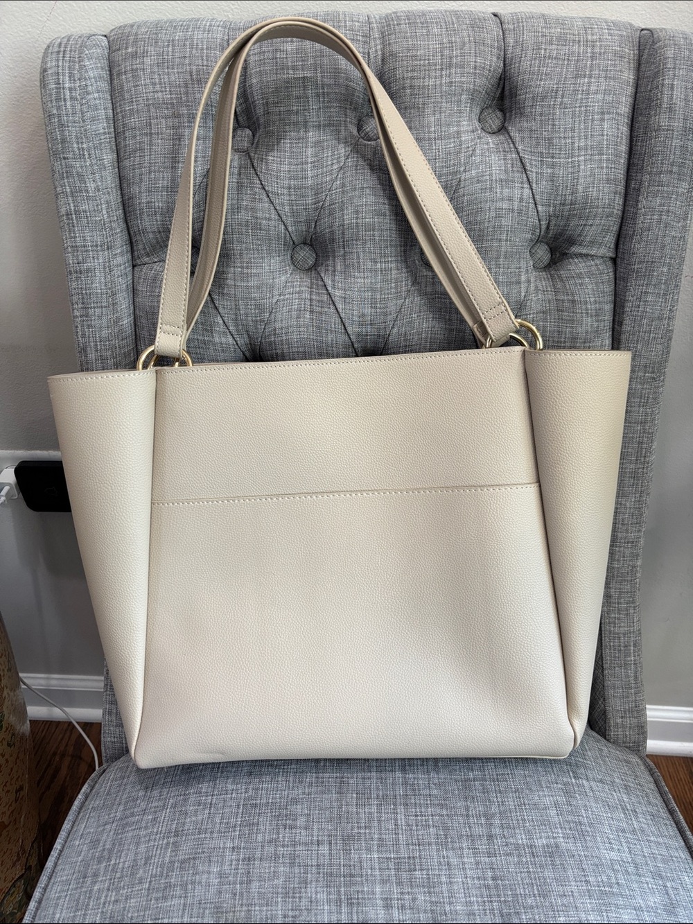 Cream faux Leather Tote Bag with Double Handles